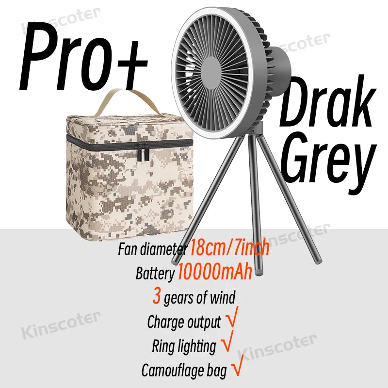 10000mAh 4000mAh Camping Fan Rechargeable Desktop Portable Circulator Wireless Ceiling Electric Fan with Power Bank LED Lighting - Image 14